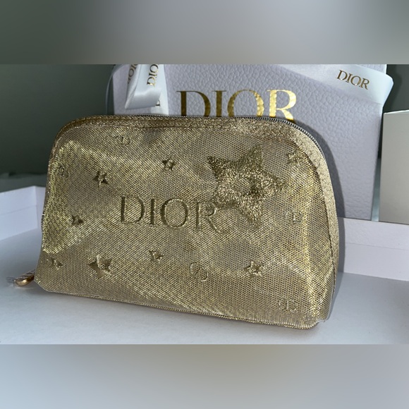 New&authentic DIOR Limited-Edition Embroidered Pouch Dior Gold Cosmetic Bag - Picture 1 of 7